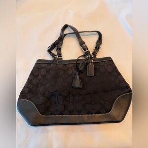 Vintage Coach Black Signature Jacquard & Leather Satchel Bag No 6830